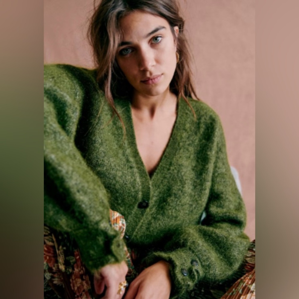 Sezane EUC Size Small Mia Cardigan Sweater in Olive Green